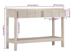 Mesa consola madera maciza de mango blanco 110x35x75 cm