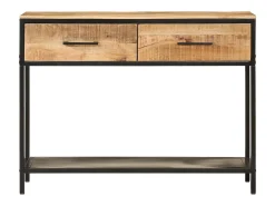Mesa consola madera maciza de mango y hierro 100x35x76 cm