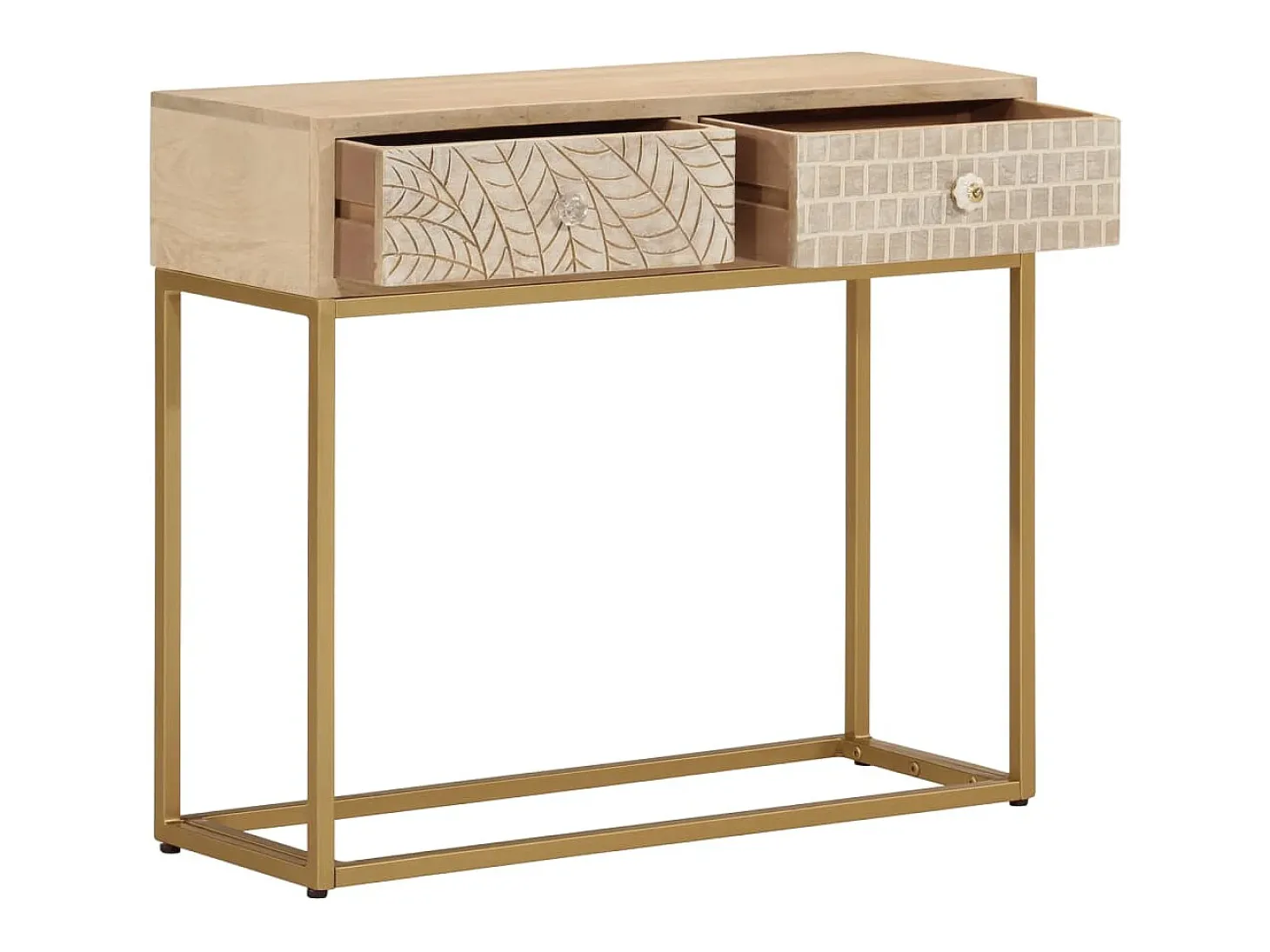Mesa consola madera maciza de mango y hierro 90x30x76 cm ES701885