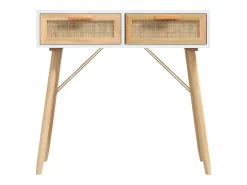 Mesa consola madera pino maciza blanco ratán natural 80x30x75cm ES369119