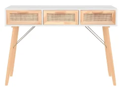 Mesa consola madera pino maciza ratán natural 105x30x75 cm ES456533