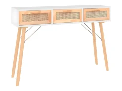Mesa consola madera pino maciza ratán natural 105x30x75 cm ES456533
