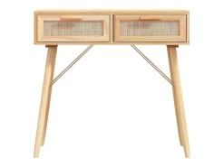 Mesa consola madera pino maciza ratán natural marrón 80x30x75cm ES285177