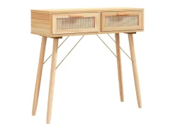 Mesa consola madera pino maciza ratán natural marrón 80x30x75cm ES285177
