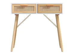 Mesa consola madera pino maciza blanco ratán natural 80x30x75cm