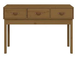 Mesa consola marrón miel 114x40x75 cm madera maciza de pino