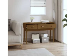 Mesa consola marrón miel 114x40x75 cm madera maciza de pino