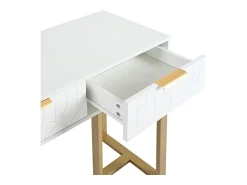 Mesa consola moderna con 2 cajones y patas ajustables, blanco y dorado