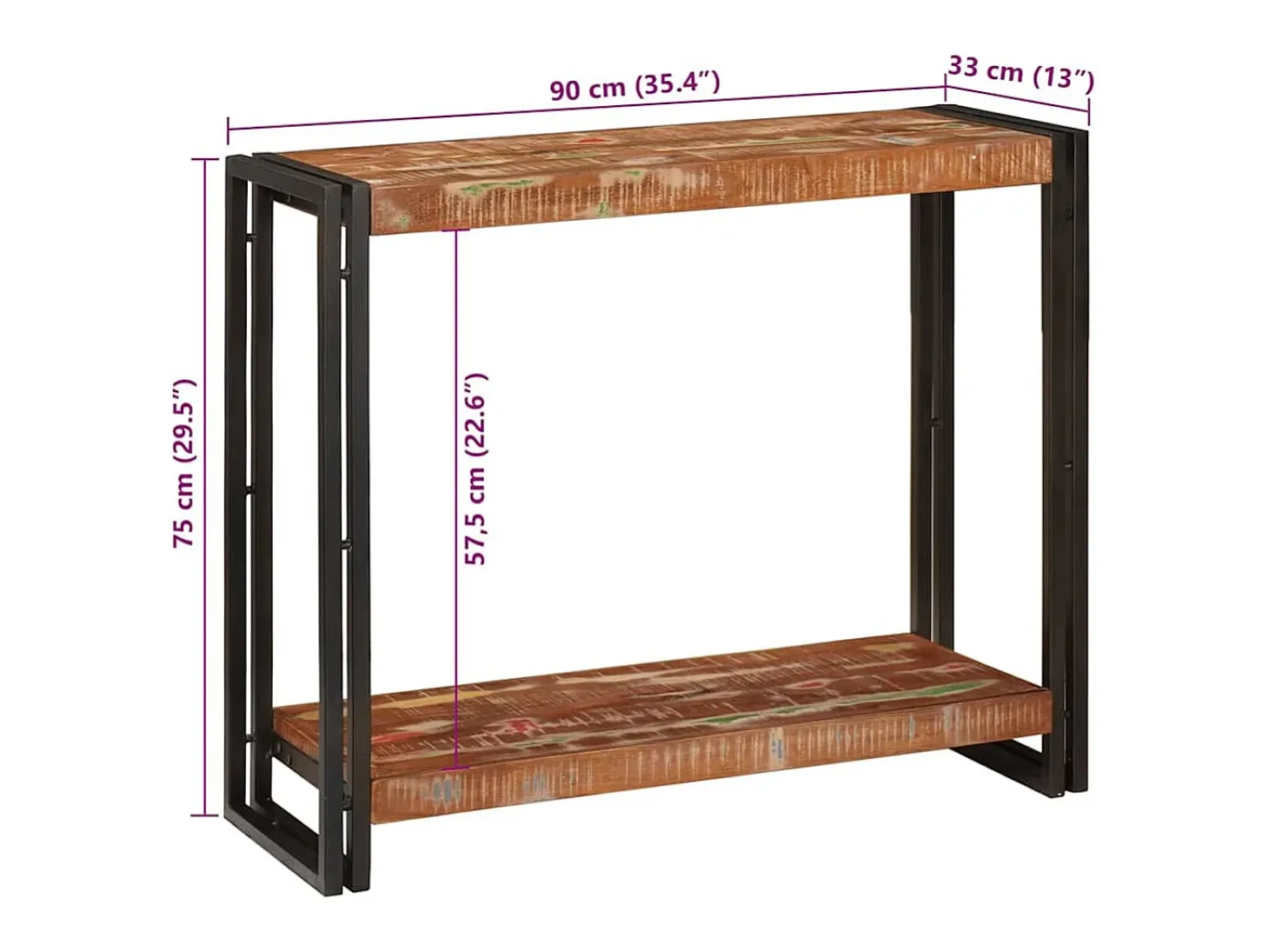 Mesa Consola Multicolor 90 x 33 x 75 cm madera maciza reciclada
