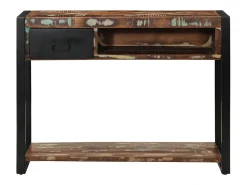 Mesa consola multicolor madera maciza reciclada 100x35x75 cm