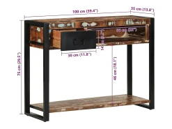Mesa consola multicolor madera maciza reciclada 100x35x75 cm