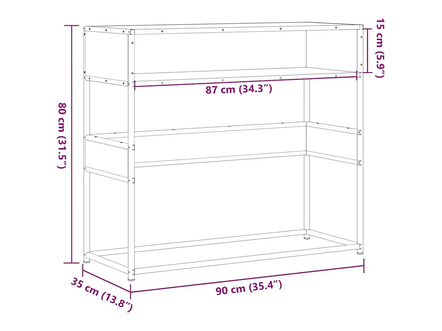 Mesa consola negra 90x35x80 cm madera de ingeniería