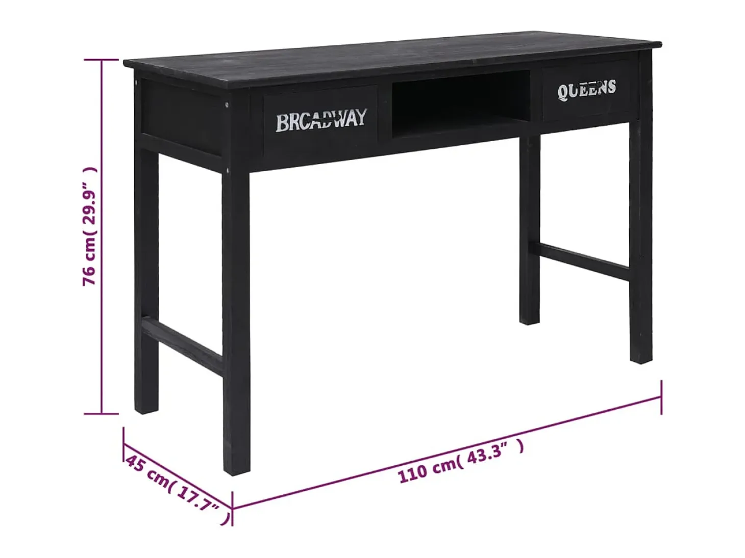 Mesa consola Negra 110x45x76 cm Madera
