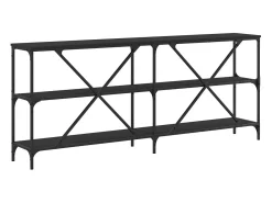 Mesa consola negra 180x30x75 cm madera contrachapada y hierro