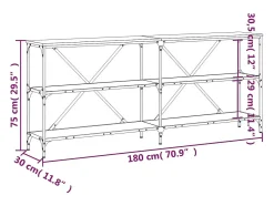 Mesa consola negra 180x30x75 cm madera contrachapada y hierro