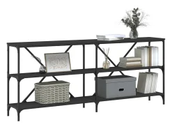Mesa consola negra 180x30x75 cm madera contrachapada y hierro