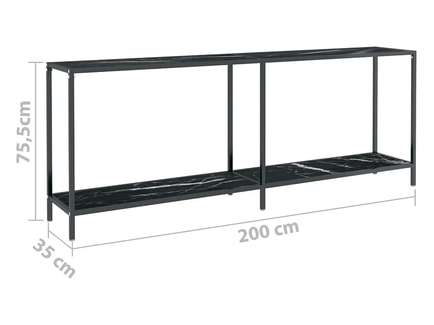 Mesa consola negra 200x35x75,5 cm Cristal templado