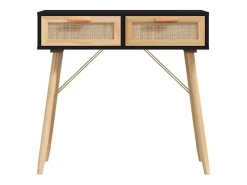 Mesa consola negra 80x30x75 cm Madera maciza de pino / ratán natural