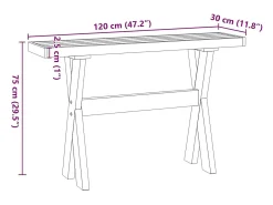 Mesa consola NOAIN patas en X madera maciza pino 120x30x75 cm
