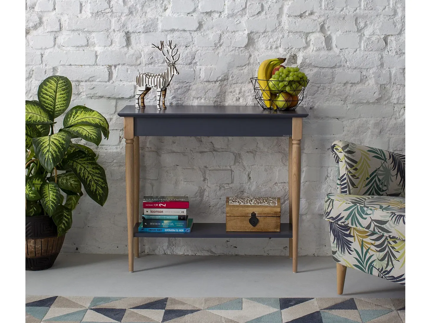 Mesa Consola Pequeña Con Estante 85 x 35 cm Mamo Verde Salvia