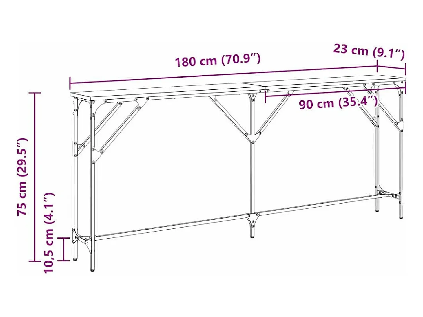 Mesa Consola Roble negro 180 x 23 x 75 cm