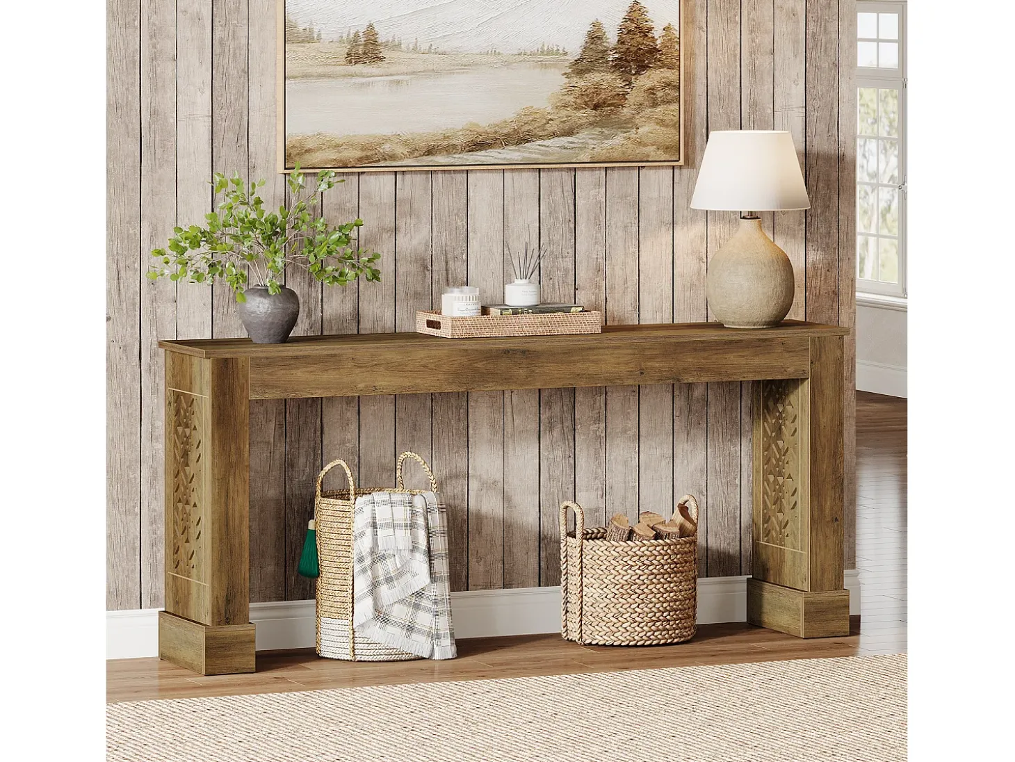 Mesa consola rústica de 160 cm para entrada, mesa de sofá industrial