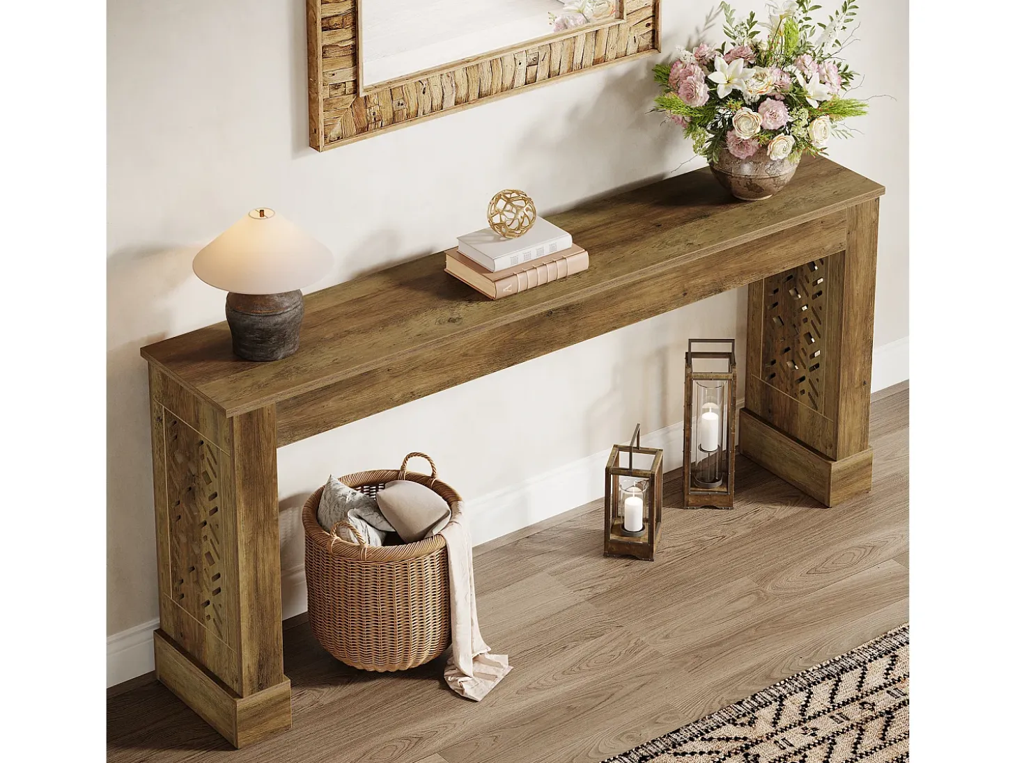 Mesa consola rústica de 160 cm para entrada, mesa de sofá industrial