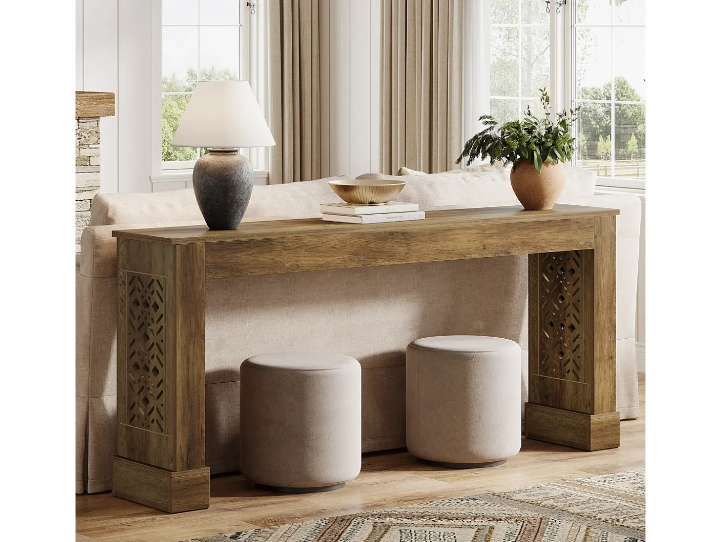 Mesa consola rústica de 160 cm para entrada, mesa de sofá industrial