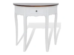 Mesa consola semicircular con cajón blanca y superficie marrón ES513553