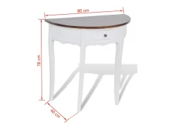 Mesa consola semicircular con cajón blanca y superficie marrón ES513553