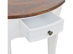 Mesa consola semicircular con cajón blanca y superficie marrón