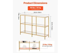 Mesa Consola SucceBuy de Vidrio de 3 Niveles, Mesita Auxiliar Rectangular Moderna con Bandejas de Vidrio Templado, Estructura de Hierro, Ideal para Entrada