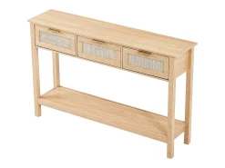 Mesa Consola SucceBuy de Ratán con 3 Cajones y Puerta Corredera, Acabado Natural