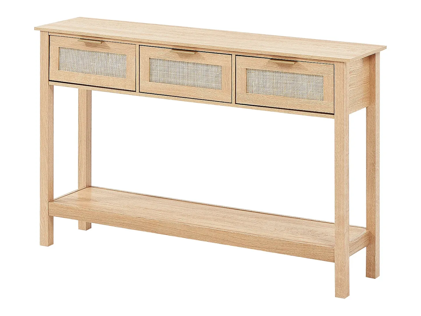 Mesa Consola SucceBuy de Ratán con 3 Cajones y Puerta Corredera, Acabado Natural