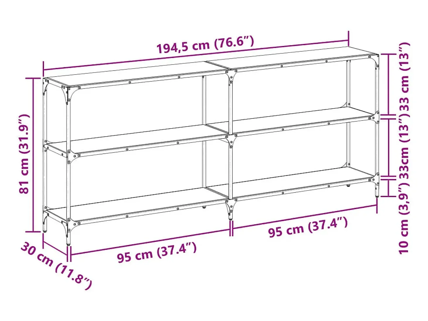 Mesa consola superficie vidrio transparente acero 194,5x30x81cm