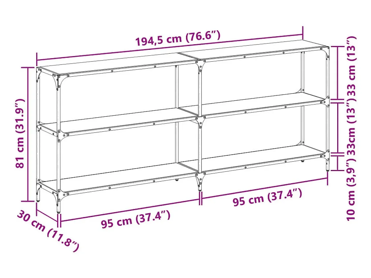 Mesa consola superficie vidrio transparente acero 194,5x30x81cm