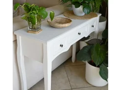 Mesa consola tocador con tres cajones blancos