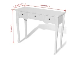 Mesa consola tocador con tres cajones blancos