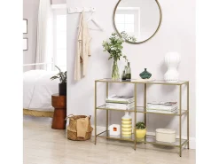 Mesa consola Valora LGT27G con estantes de cristal dorado
