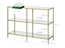 Mesa consola Valora LGT27G con estantes de cristal dorado