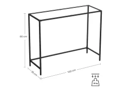 Mesa consola Valora para salón, de cristal negro y metal.