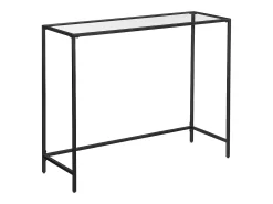 Mesa consola Valora para salón, de cristal negro y metal.