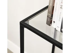 Mesa consola Valora para salón, de cristal negro y metal.