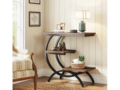 Mesa de apoyo de madera, pequeña mesa baja, mesa de noche, lateral de sofá con 3 estantes para salón, dormitorio, marrón oscuro