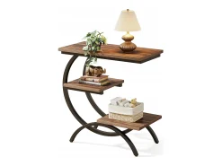 Mesa de apoyo de madera, pequeña mesa baja, mesa de noche, lateral de sofá con 3 estantes para salón, dormitorio, marrón oscuro
