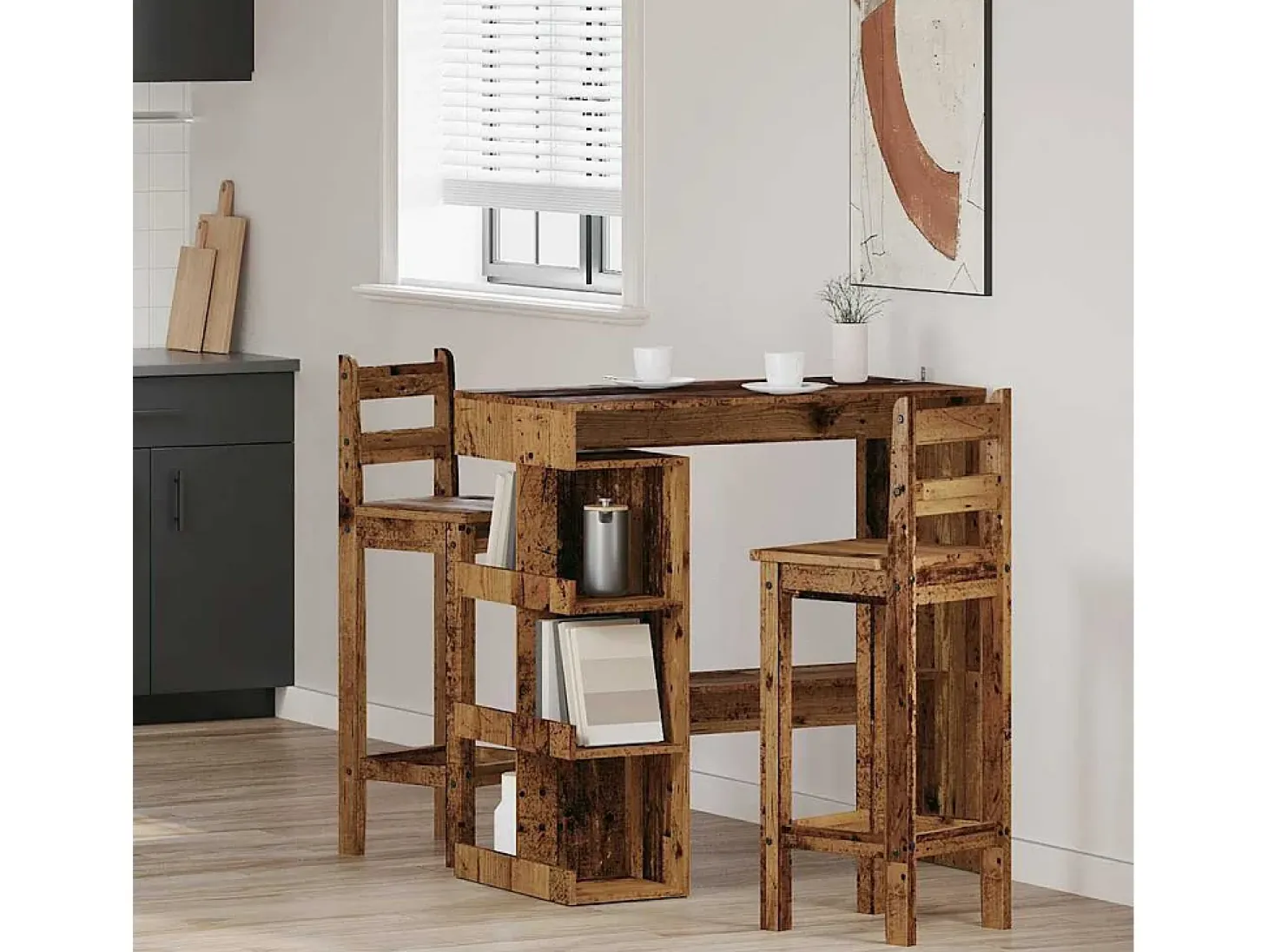 Mesa de bar con estante madera envejecida 100x48x101,5 cm