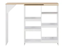 Mesa de bar con estantería móvil blanca 138x39x110 cm