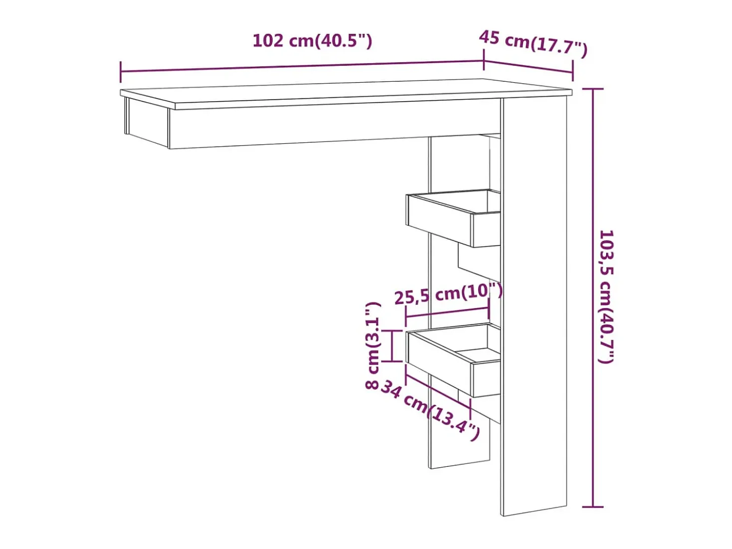 Mesa de bar de pared contrachapada roble Sonoma 102x45x103,5cm