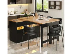 Mesa de bar extensible - 120/180 x 75,8 cm - con LED + 3 puertas - Rotación 360° - MDF - Negro