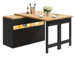 Mesa de bar extensible - 120/180 x 75,8 cm - con LED + 3 puertas - Rotación 360° - MDF - Negro
